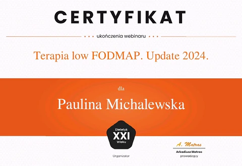 Certyfikat – Terapia low FODMAP Update 2024