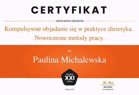 Certyfikat – Kompulsywne objadanie się w praktyce dietetyka