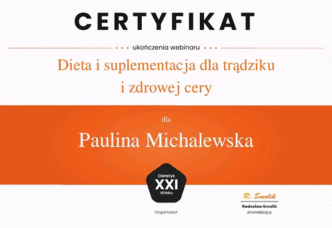 Certyfikat – Dieta i suplementacja dla trądziku i zdrowej cery